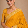 Stylish Mustard Yellow Chiffon Woven Jacquard Designer Saree Rich Border for Wedding