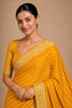Stylish Mustard Yellow Chiffon Woven Jacquard Designer Saree Rich Border for Wedding