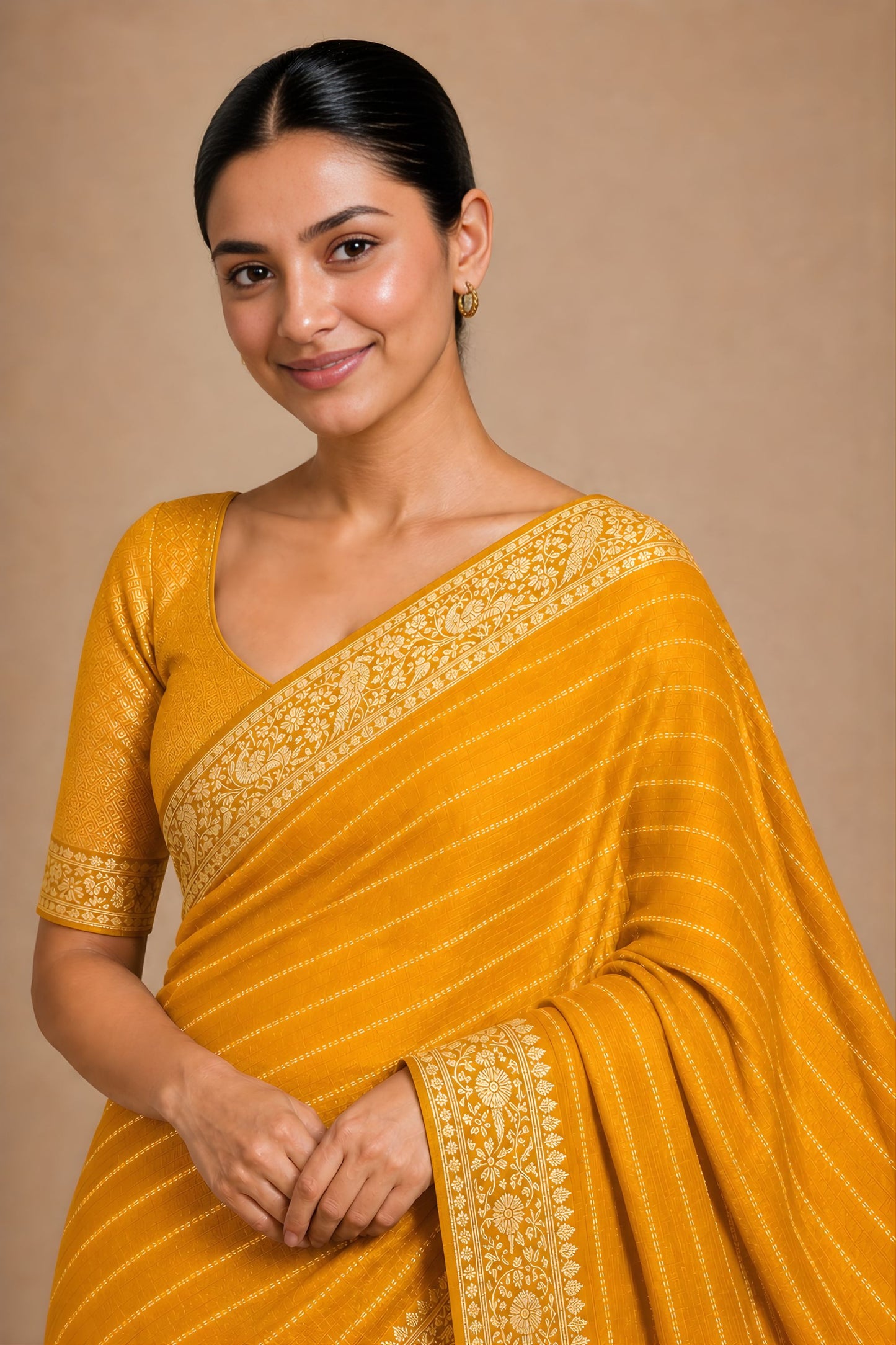 Stylish Mustard Yellow Chiffon Woven Jacquard Designer Saree Rich Border for Wedding