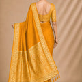 Stylish Mustard Yellow Chiffon Woven Jacquard Designer Saree Rich Border for Wedding