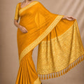 Stylish Mustard Yellow Chiffon Woven Jacquard Designer Saree Rich Border for Wedding