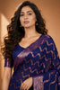 Royal Navy Blue Chiffon Woven Jacquard Saree Rich Border for Wedding