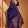 Royal Navy Blue Chiffon Woven Jacquard Saree Rich Border for Wedding