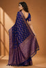 Royal Navy Blue Chiffon Woven Jacquard Saree Rich Border for Wedding