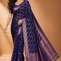 Royal Navy Blue Chiffon Woven Jacquard Saree Rich Border for Wedding