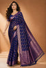 Royal Navy Blue Chiffon Woven Jacquard Saree Rich Border for Wedding