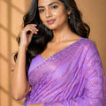 Stylish Lavender Chiffon Woven Jacquard Saree Rich Border for Wedding