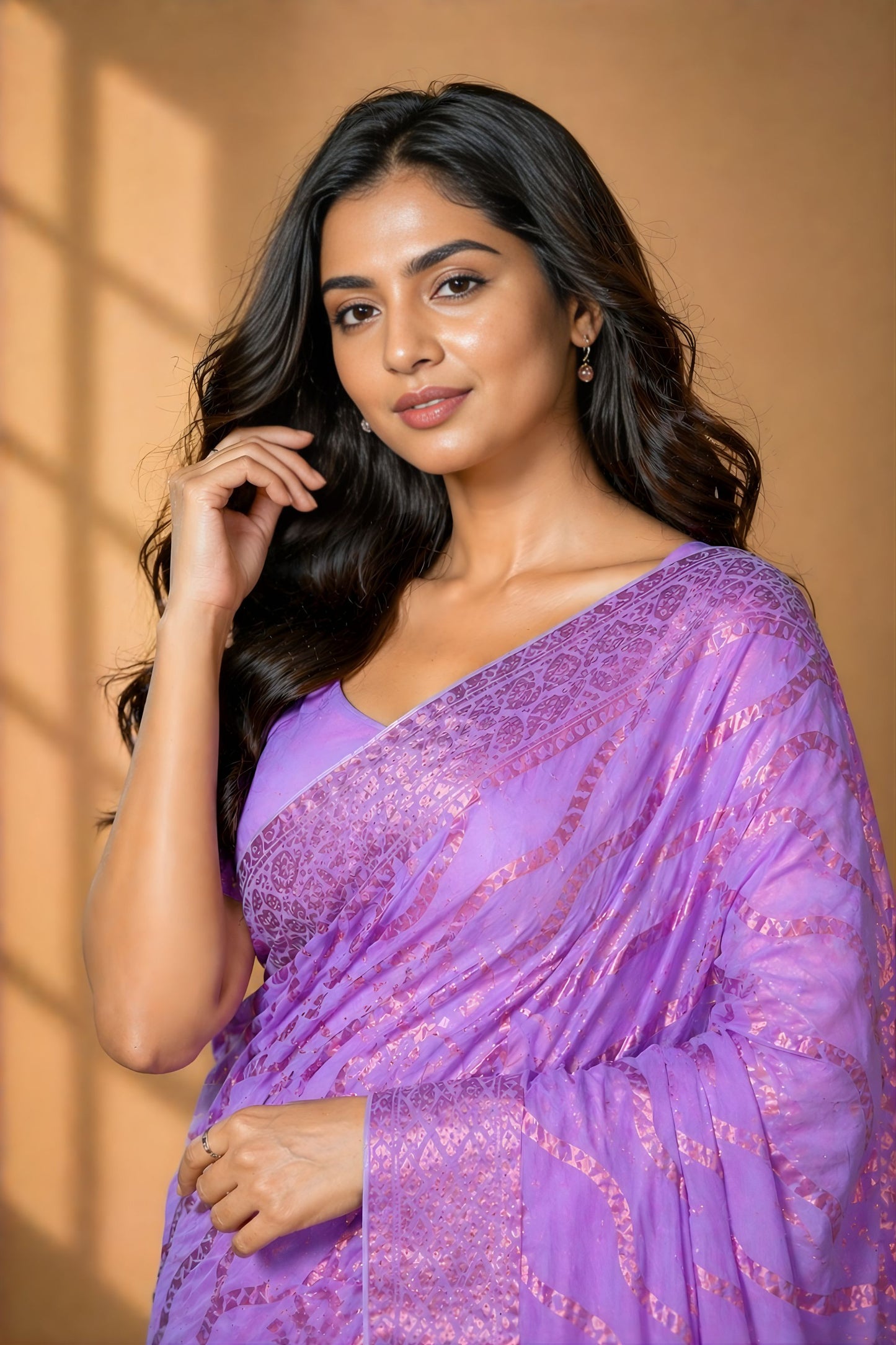 Stylish Lavender Chiffon Woven Jacquard Saree Rich Border for Wedding