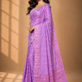 Stylish Lavender Chiffon Woven Jacquard Saree Rich Border for Wedding