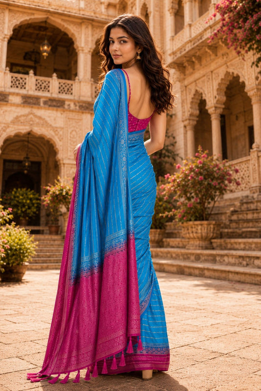 Royal Sky Blue Crepe Woven Jacquard Saree Border for Wedding