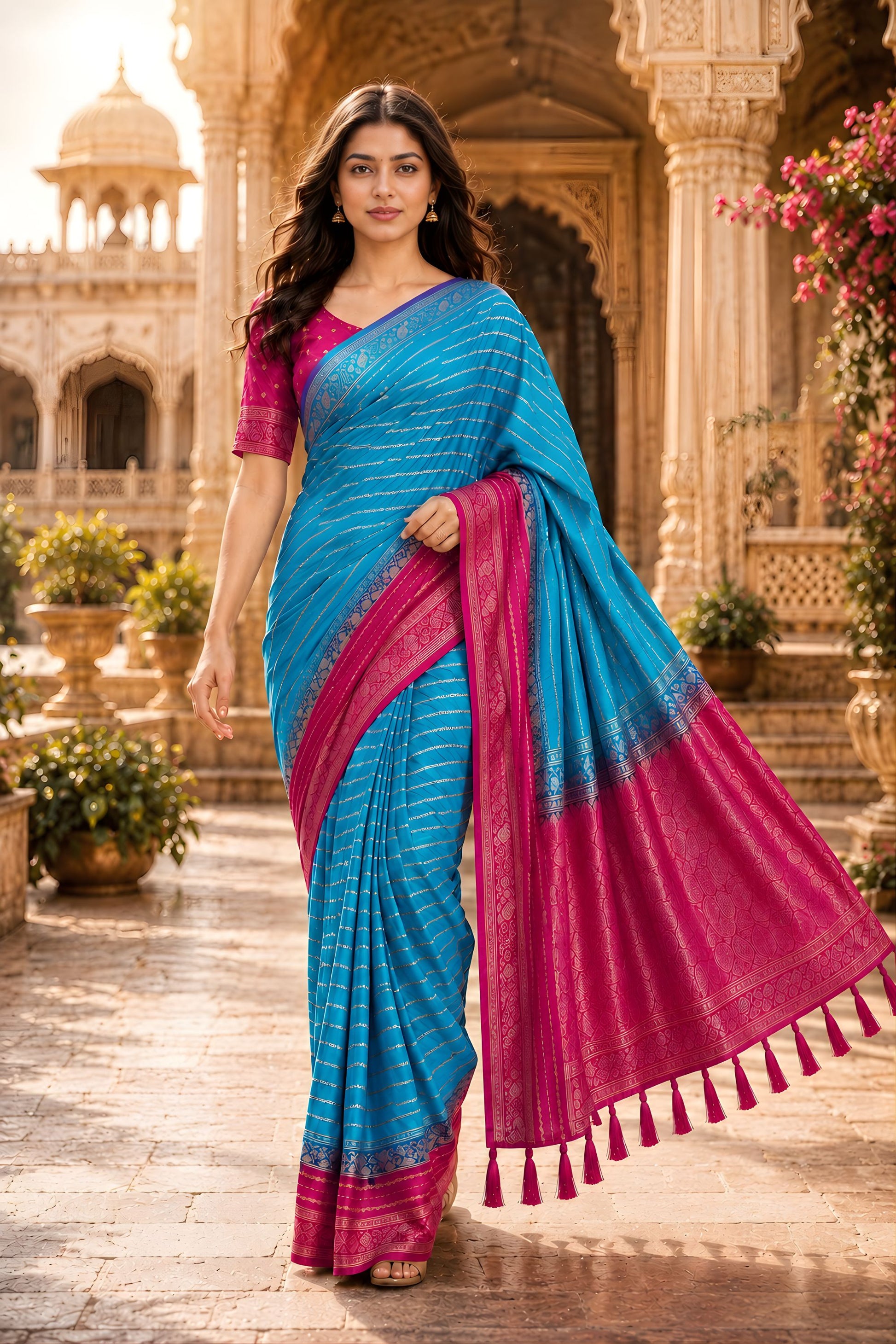 Royal Sky Blue Crepe Woven Jacquard Saree Border for Wedding