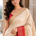 Elegant Off White Crepe Woven Jacquard Designer Saree for Wedding