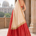 Elegant Off White Crepe Woven Jacquard Designer Saree for Wedding