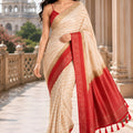 Elegant Off White Crepe Woven Jacquard Designer Saree for Wedding
