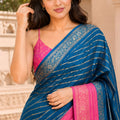 Royal Teal Blue Crepe Woven Jacquard Designer Saree for Wedding