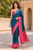Royal Teal Blue Crepe Woven Jacquard Designer Saree for Wedding