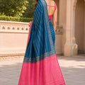 Royal Teal Blue Crepe Woven Jacquard Designer Saree for Wedding
