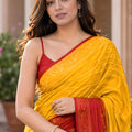 Elegant Mustard Yellow Crepe Woven Jacquard Saree for Wedding