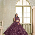 Stunning Wine Butterfly Net Designer Lehenga Choli with Heavy Embroidery Work for Wedding