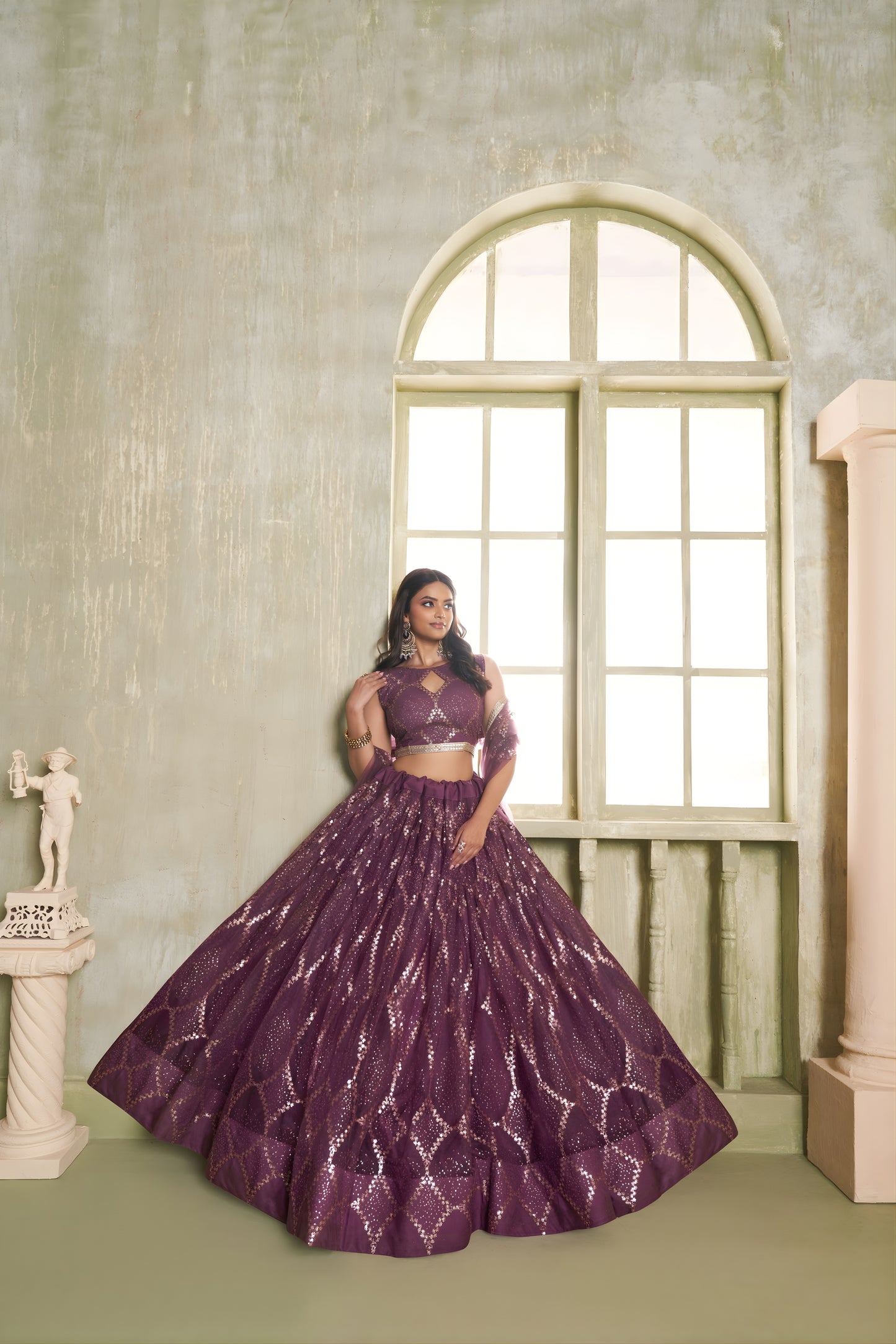 Stunning Wine Butterfly Net Designer Lehenga Choli with Heavy Embroidery Work for Wedding