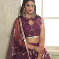 Stunning Wine Butterfly Net Designer Lehenga Choli with Heavy Embroidery Work for Wedding