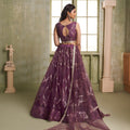 Stunning Wine Butterfly Net Designer Lehenga Choli with Heavy Embroidery Work for Wedding