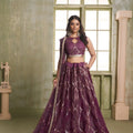 Stunning Wine Butterfly Net Designer Lehenga Choli with Heavy Embroidery Work for Wedding