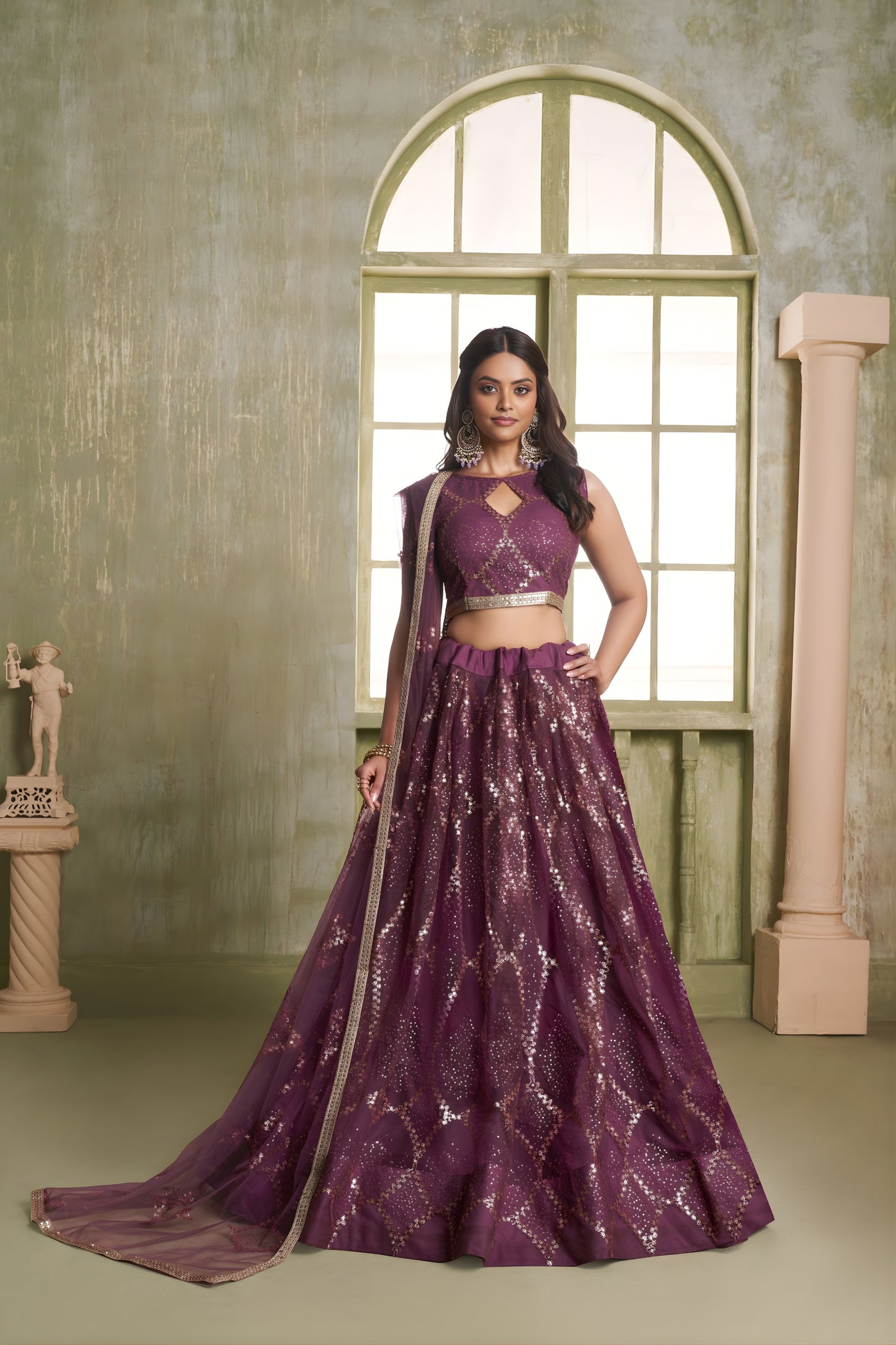 Stunning Wine Butterfly Net Designer Lehenga Choli with Heavy Embroidery Work for Wedding