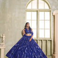 Royal Blue Butterfly Net Designer Lehenga Choli with Heavy Embroidery Work for Wedding