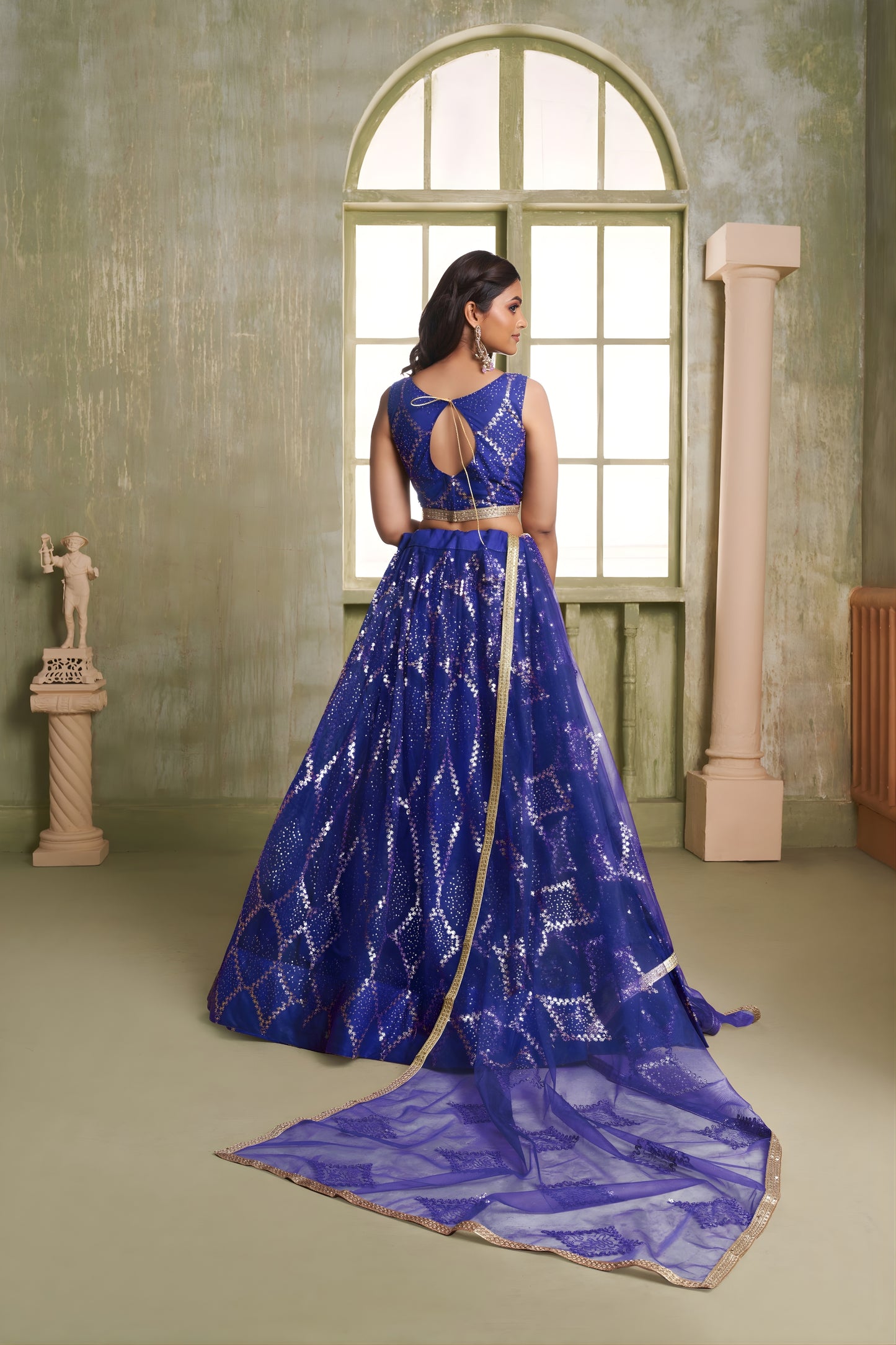 Royal Blue Butterfly Net Designer Lehenga Choli with Heavy Embroidery Work for Wedding