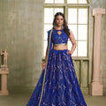Royal Blue Butterfly Net Designer Lehenga Choli with Heavy Embroidery Work for Wedding