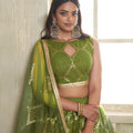 Elegant Olive Green Butterfly Net Designer Lehenga Choli with Heavy Embroidery Work for Wedding
