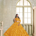 Stylish Mustard Yellow Butterfly Net Designer Lehenga Choli with Heavy Embroidery Work for Wedding