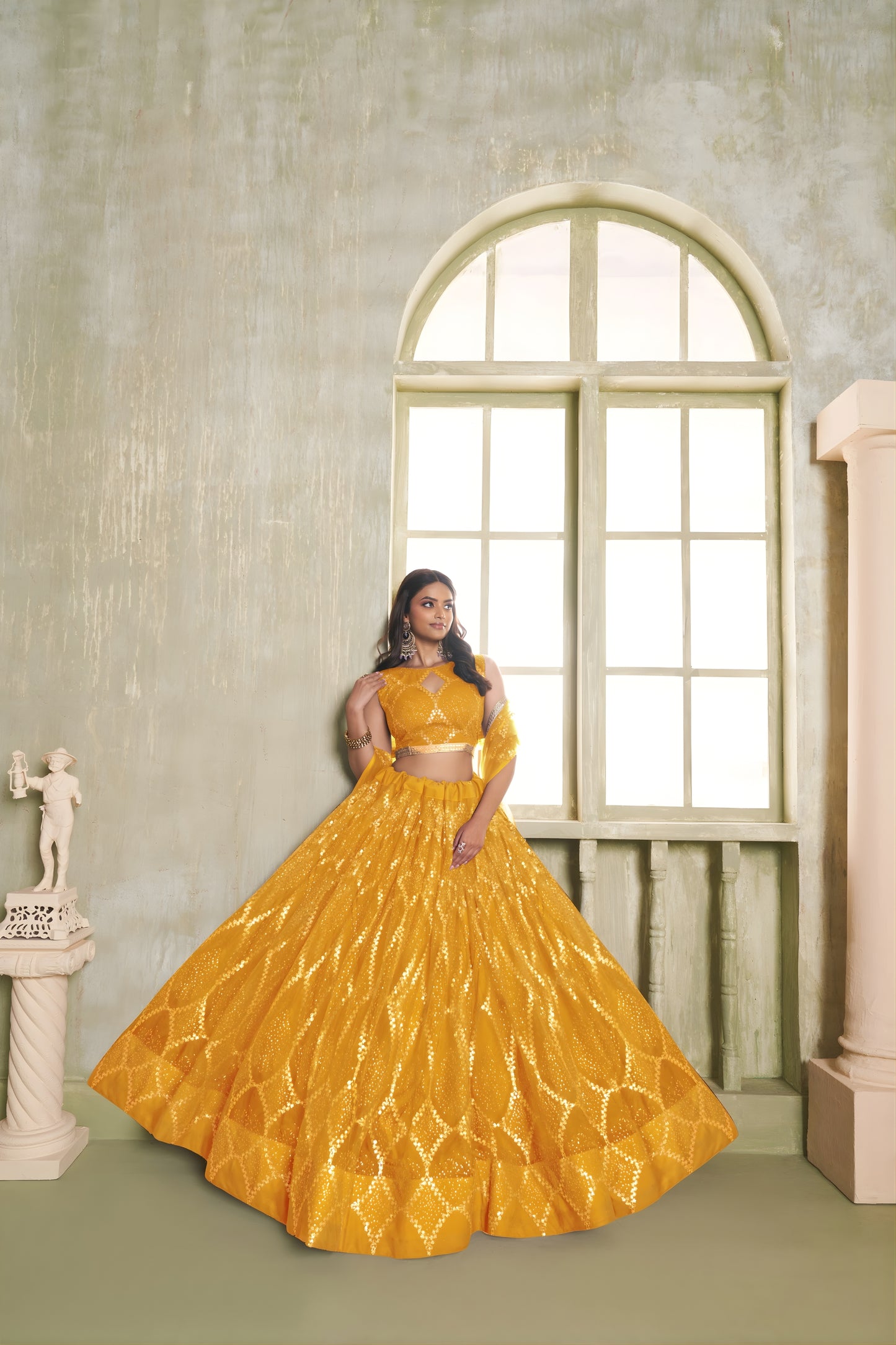 Stylish Mustard Yellow Butterfly Net Designer Lehenga Choli with Heavy Embroidery Work for Wedding