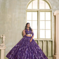 Premium Purple Butterfly Net Designer Lehenga Choli with Heavy Embroidery Work for Wedding