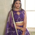 Premium Purple Butterfly Net Designer Lehenga Choli with Heavy Embroidery Work for Wedding