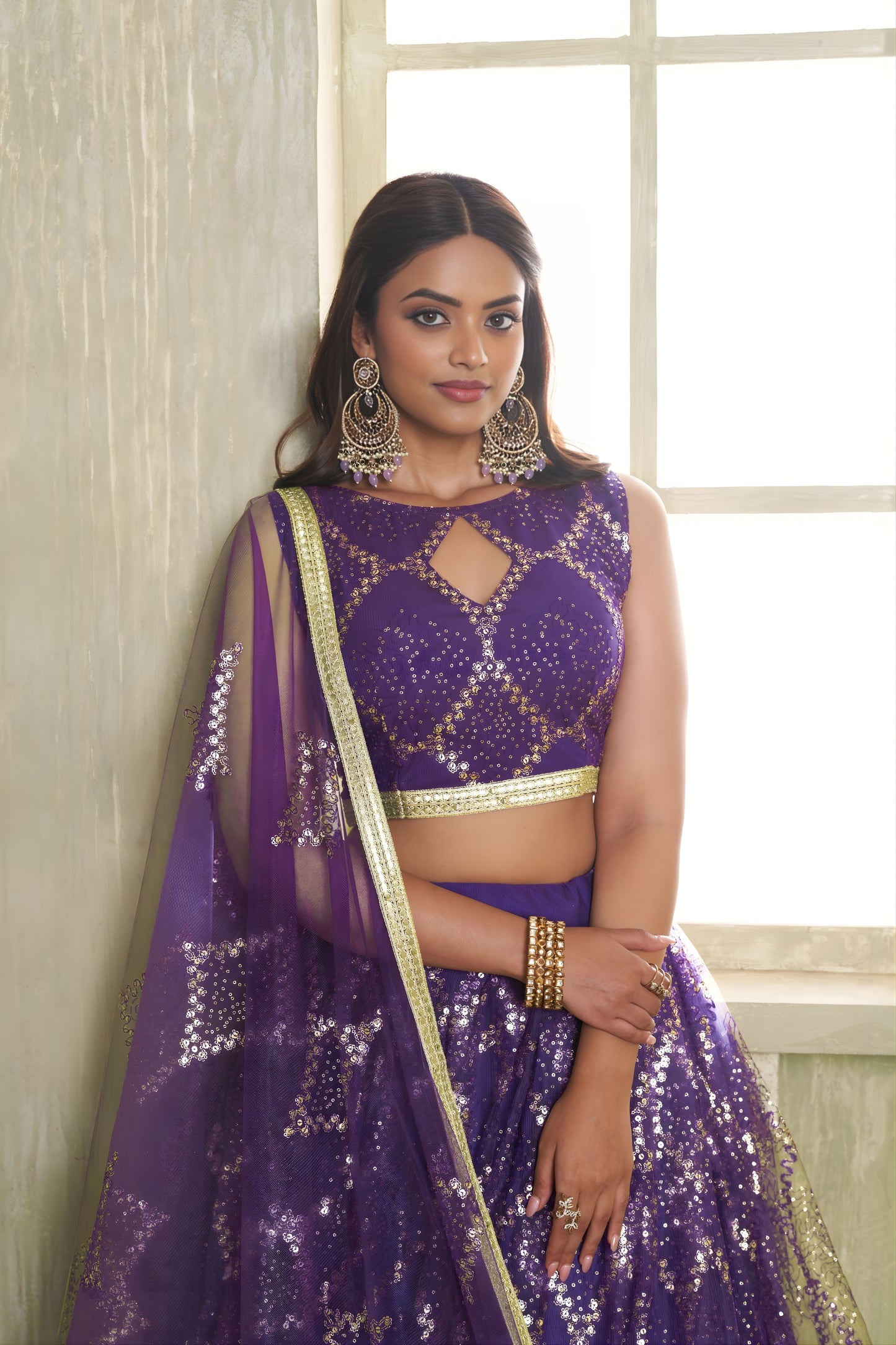 Premium Purple Butterfly Net Designer Lehenga Choli with Heavy Embroidery Work for Wedding