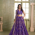 Premium Purple Butterfly Net Designer Lehenga Choli with Heavy Embroidery Work for Wedding