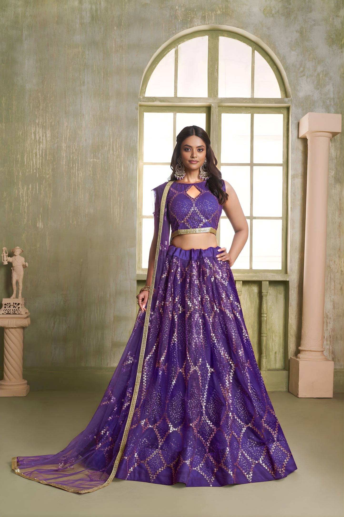 Premium Purple Butterfly Net Designer Lehenga Choli with Heavy Embroidery Work for Wedding