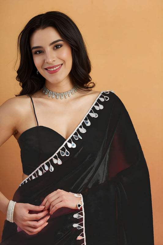 Elegant Black Organza Saree Lace Border for Wedding