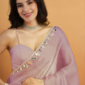 Beautiful Lavender Organza Saree Lace Border for Wedding