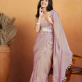 Beautiful Lavender Organza Saree Lace Border for Wedding