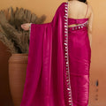 Stylish Rani Pink Organza Saree Lace Border for Wedding