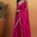 Stylish Rani Pink Organza Saree Lace Border for Wedding