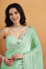 Elegant Mint Green Organza Saree Lace Border for Wedding
