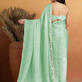 Elegant Mint Green Organza Saree Lace Border for Wedding
