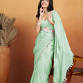 Elegant Mint Green Organza Saree Lace Border for Wedding
