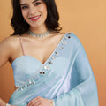 Royal Sky Blue Organza Saree Lace Border for Wedding