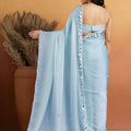 Royal Sky Blue Organza Saree Lace Border for Wedding