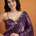 Beautiful Purple Organza Saree Lace Border for Wedding